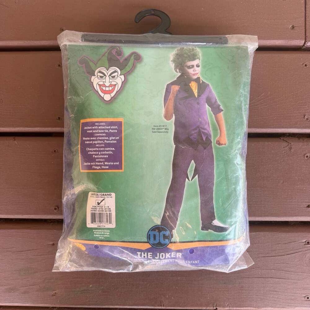 DC Comics The Joker Child Costume Large Size 12-14 Rubies Halloween *WITH WIG*